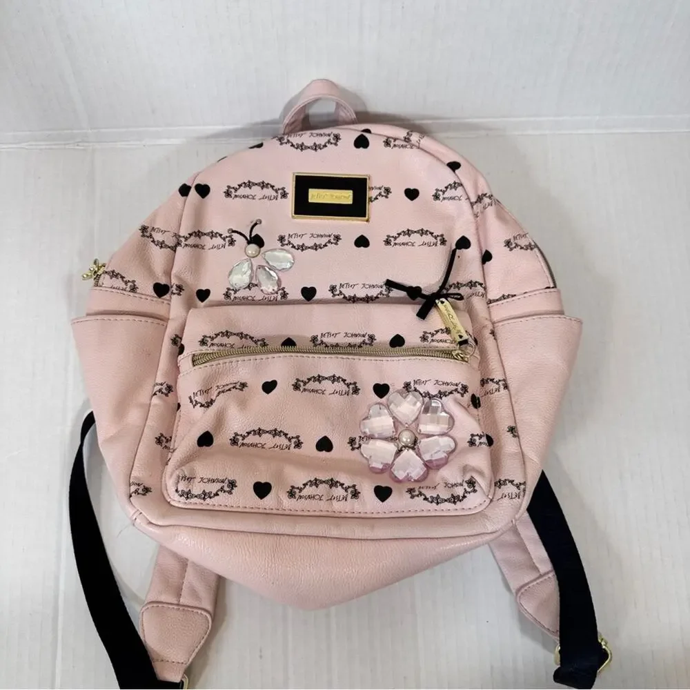 Betsey Johnson Pink Black Rhinestone Backpack Women’s Bee Bag